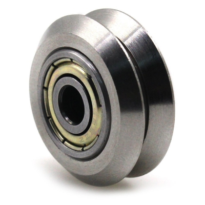 چرخ هرزگرد V شکل استیل قطر داخلی 5.1mm، قطر خارجی 24.4mm و عرض 10.2mm با بلبرینگ