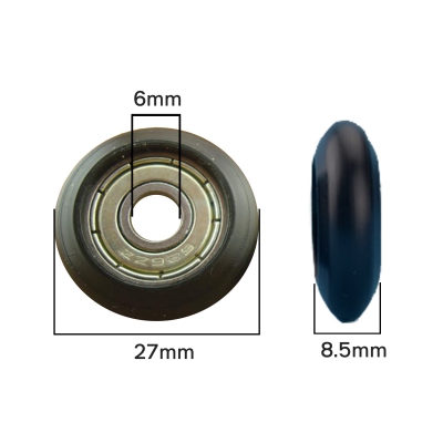 چرخ هرزگرد قطر داخلی 6mm، قطر خارجی 27mm و عرض 8.5mm با بلبرینگ
