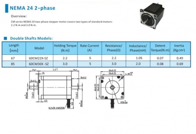 استپر موتور دو سر شفت CM-SZ سری nema24 در مدل های مختلف